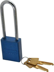 American Lock - Keyed Alike Conductive Lockout Padlock - 3" Shackle Clearance, 1/4" Shackle Diam, 1.8" Body Height x 1-1/2" Body Width, Blue, 5 Pins - Benchmark Tooling