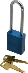 American Lock - Keyed Alike Conductive Lockout Padlock - 3" Shackle Clearance, 1/4" Shackle Diam, 1.8" Body Height x 1-1/2" Body Width, Blue, 5 Pins - Benchmark Tooling