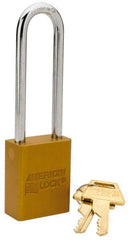 American Lock - Keyed Different Conductive Lockout Padlock - 3" Shackle Clearance, 1/4" Shackle Diam, 1.8" Body Height x 1-1/2" Body Width, Yellow, 5 Pins - Benchmark Tooling