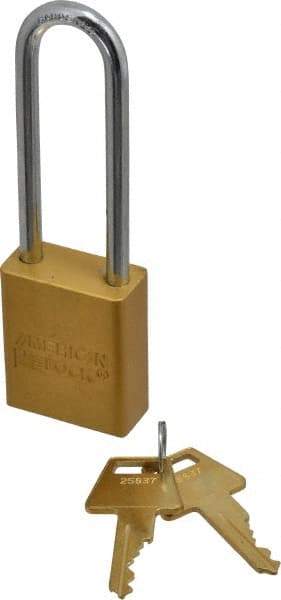 American Lock - Keyed Alike Conductive Lockout Padlock - 3" Shackle Clearance, 1/4" Shackle Diam, 1.8" Body Height x 1-1/2" Body Width, Yellow, 5 Pins - Benchmark Tooling