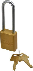 American Lock - Keyed Alike Conductive Lockout Padlock - 3" Shackle Clearance, 1/4" Shackle Diam, 1.8" Body Height x 1-1/2" Body Width, Yellow, 5 Pins - Benchmark Tooling