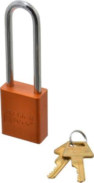 American Lock - Keyed Different Conductive Lockout Padlock - 3" Shackle Clearance, 1/4" Shackle Diam, 1.8" Body Height x 1-1/2" Body Width, Orange, 5 Pins - Benchmark Tooling