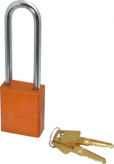 American Lock - Keyed Alike Conductive Lockout Padlock - 3" Shackle Clearance, 1/4" Shackle Diam, 1.8" Body Height x 1-1/2" Body Width, Orange, 5 Pins - Benchmark Tooling