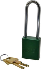 American Lock - Keyed Different Conductive Lockout Padlock - 3" Shackle Clearance, 1/4" Shackle Diam, 1.8" Body Height x 1-1/2" Body Width, Green, 5 Pins - Benchmark Tooling