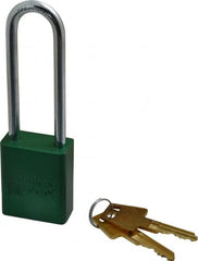 American Lock - Keyed Alike Conductive Lockout Padlock - 3" Shackle Clearance, 1/4" Shackle Diam, 1.8" Body Height x 1-1/2" Body Width, Green, 5 Pins - Benchmark Tooling