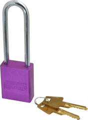 American Lock - Keyed Different Conductive Lockout Padlock - 3" Shackle Clearance, 1/4" Shackle Diam, 1.8" Body Height x 1-1/2" Body Width, Purple, 5 Pins - Benchmark Tooling