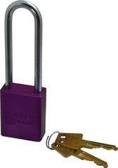 American Lock - Keyed Alike Conductive Lockout Padlock - 3" Shackle Clearance, 1/4" Shackle Diam, 1.8" Body Height x 1-1/2" Body Width, Purple, 5 Pins - Benchmark Tooling