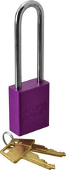 American Lock - Keyed Alike Conductive Lockout Padlock - 3" Shackle Clearance, 1/4" Shackle Diam, 1.8" Body Height x 1-1/2" Body Width, Purple, 5 Pins - Benchmark Tooling