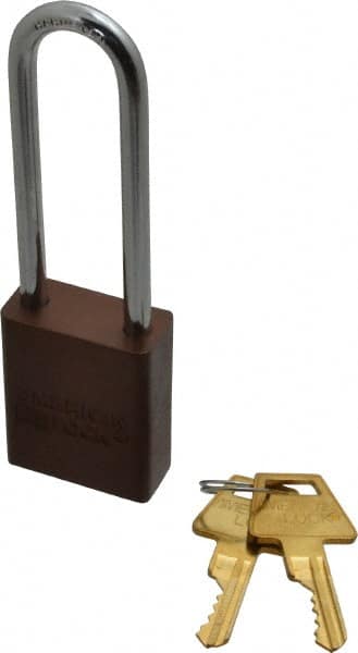 American Lock - Keyed Different Conductive Lockout Padlock - 3" Shackle Clearance, 1/4" Shackle Diam, 1.8" Body Height x 1-1/2" Body Width, Brown, 5 Pins - Benchmark Tooling