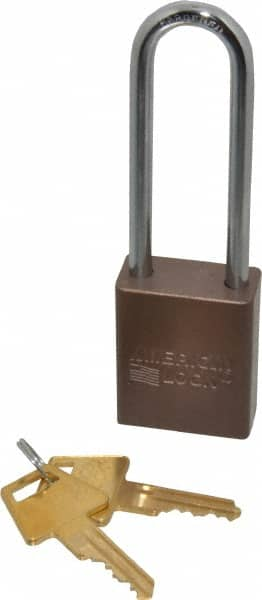 American Lock - Keyed Alike Conductive Lockout Padlock - 3" Shackle Clearance, 1/4" Shackle Diam, 1.8" Body Height x 1-1/2" Body Width, Brown, 5 Pins - Benchmark Tooling