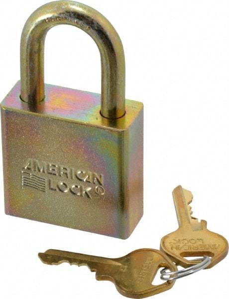 American Lock - 1-1/8" Shackle Clearance, Keyed Alike A5200GLN Padlock - 5/16" Shackle Diam, Steel, with Solid Steel Finish - Benchmark Tooling