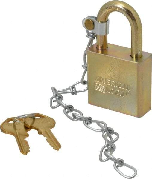 American Lock - 1-1/16" Shackle Clearance, Keyed Alike A5200GLWN Padlock - 5/16" Shackle Diam, Steel, with Solid Steel Finish - Benchmark Tooling