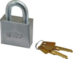 American Lock - 1-1/8" Shackle Clearance, Keyed Different A50 Padlock - 3/8" Shackle Diam, Steel, with Solid Steel Finish - Benchmark Tooling