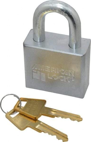 American Lock - 1-1/8" Shackle Clearance, Keyed Alike A50 Padlock - 3/8" Shackle Diam, Steel, with Solid Steel Finish - Benchmark Tooling