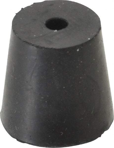 Made in USA - #4, 25/32 Small to 1-1/64 Large End Diam, Tapered Rubber Stopper with Hole - 38 to 48 Shore A Durometer, 13/64" Hole Diam - Benchmark Tooling