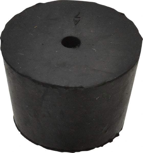 Made in USA - #7, 1-3/16 Small to 1-29/64 Large End Diam, Tapered Rubber Stopper with Hole - 38 to 48 Shore A Durometer, 13/64" Hole Diam - Benchmark Tooling
