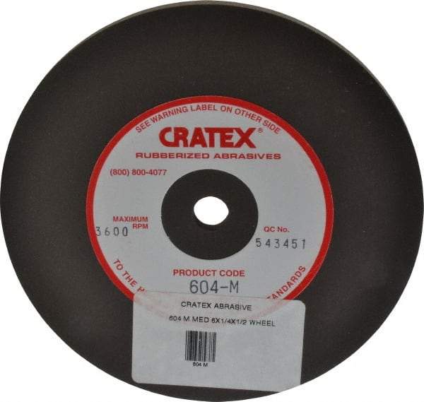 Cratex - 6" Diam x 1/2" Hole x 1/4" Thick, Surface Grinding Wheel - Silicon Carbide, Medium Grade, 3,600 Max RPM, Rubber Bond, No Recess - Benchmark Tooling