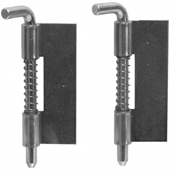 Made in USA - 3" Long x 1-1/4" Wide x 3/16" Thick, Spring Loaded Latch Hinge - Stainless Steel, Polished Finish - Benchmark Tooling