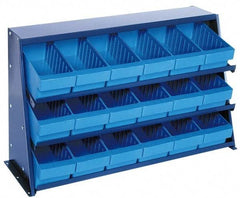 Quantum Storage - 240 Lb Capacity, 12" Deep x 36" Wide x 21" High, Steel Bench Rack - 1 Side, 18 Blue Polystyrene Bins - Benchmark Tooling