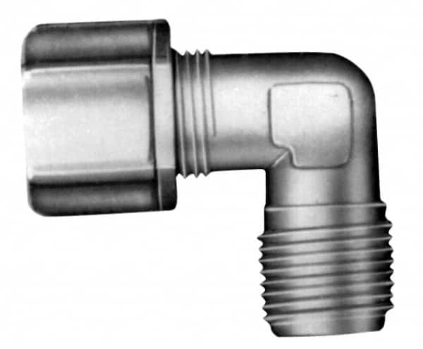 Made in USA - 1/2" Tube OD, Nylon Plastic Compression Tube Male Elbow - 3/8 NPT Pipe, 220°F Max, Plastic Grip - Benchmark Tooling