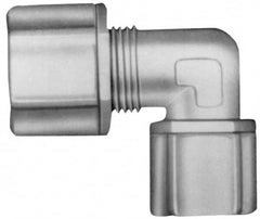 Made in USA - 1/2" Tube OD, Kynar Plastic Compression Tube Female Elbow - 3/8 NPT Pipe, 275°F Max, Plastic Grip - Benchmark Tooling