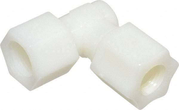 Made in USA - 1/2" Tube OD, Nylon Plastic Compression Tube Female Elbow - 3/8 NPT Pipe, 220°F Max, Plastic Grip - Benchmark Tooling