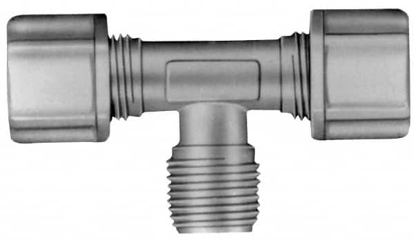 Made in USA - 5/16" Tube OD, Polypropylene Plastic Compression Tube Male Branch Tee - 1/4 NPT Pipe, 215°F Max, Plastic Grip - Benchmark Tooling