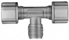 Made in USA - 1/2" Tube OD, Acetal/Celcon Plastic Compression Tube Male Branch Tee - 1/2 NPT Pipe, 220°F Max, Plastic Grip - Benchmark Tooling