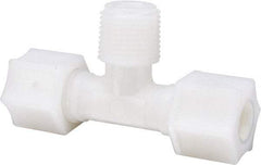 Made in USA - 3/8" Tube OD, Nylon Plastic Compression Tube Male Branch Tee - 3/8 NPT Pipe, 220°F Max, Plastic Grip - Benchmark Tooling