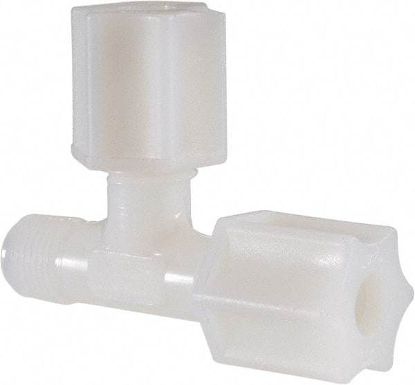Made in USA - 1/4" Tube OD, Nylon Plastic Compression Tube Male Run Tee - 1/8 NPT Pipe, 220°F Max, Plastic Grip - Benchmark Tooling
