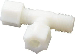 Made in USA - 3/8" Tube OD, Nylon Plastic Compression Tube Male Run Tee - 3/8 NPT Pipe, 220°F Max, Plastic Grip - Benchmark Tooling