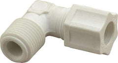 Made in USA - 1/2" Tube OD, Polypropylene Plastic Compression Tube Male Elbow - 1/2 NPT Pipe, 215°F Max, Plastic Grip - Benchmark Tooling
