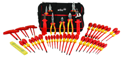 48 Piece - Insulated Tool Set with Pliers; Cutters; Nut Drivers; Screwdrivers; T Handles; Knife & Ruler in Tool Box - Benchmark Tooling