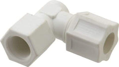 Made in USA - 1/2" Tube OD, Polypropylene Plastic Compression Tube Female Elbow - 3/8 NPT Pipe, 215°F Max, Plastic Grip - Benchmark Tooling
