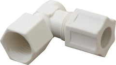 Made in USA - 1/2" Tube OD, Polypropylene Plastic Compression Tube Female Elbow - 1/2 NPT Pipe, 215°F Max, Plastic Grip - Benchmark Tooling