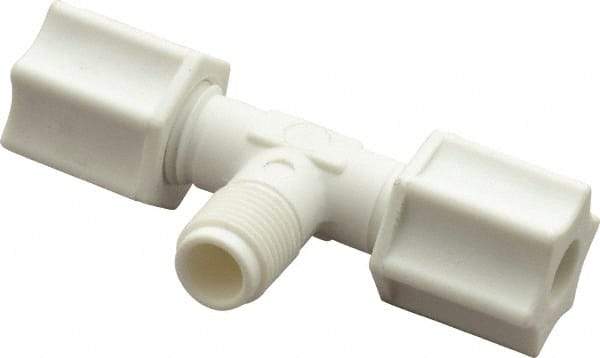 Made in USA - 1/4" Tube OD, Polypropylene Plastic Compression Tube Male Branch Tee - 1/8 NPT Pipe, 215°F Max, Plastic Grip - Benchmark Tooling