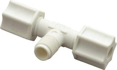 Made in USA - 1/4" Tube OD, Polypropylene Plastic Compression Tube Male Branch Tee - 1/8 NPT Pipe, 215°F Max, Plastic Grip - Benchmark Tooling