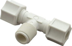 Made in USA - 3/8" Tube OD, Polypropylene Plastic Compression Tube Male Branch Tee - 3/8 NPT Pipe, 215°F Max, Plastic Grip - Benchmark Tooling