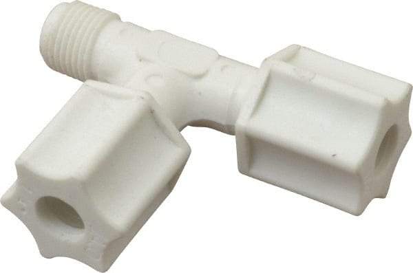 Made in USA - 1/4" Tube OD, Polypropylene Plastic Compression Tube Male Run Tee - 1/8 NPT Pipe, 215°F Max, Plastic Grip - Benchmark Tooling