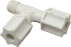 Made in USA - 1/4" Tube OD, Polypropylene Plastic Compression Tube Male Run Tee - 1/8 NPT Pipe, 215°F Max, Plastic Grip - Benchmark Tooling