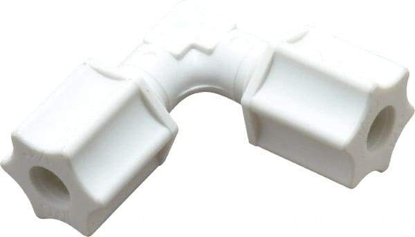 Made in USA - 1/4" Tube OD, Polypropylene Plastic Compression Tube Union Elbow - 215°F Max, Plastic Grip - Benchmark Tooling