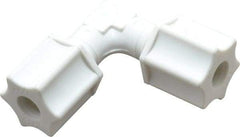 Made in USA - 1/4" Tube OD, Polypropylene Plastic Compression Tube Union Elbow - 215°F Max, Plastic Grip - Benchmark Tooling