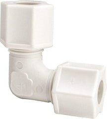 Made in USA - 3/8" Tube OD, Polypropylene Plastic Compression Tube Union Elbow - 215°F Max, Plastic Grip - Benchmark Tooling