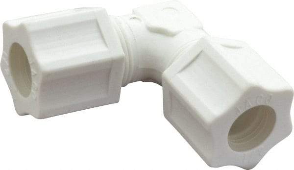 Made in USA - 1/2" Tube OD, Polypropylene Plastic Compression Tube Union Elbow - 215°F Max, Plastic Grip - Benchmark Tooling