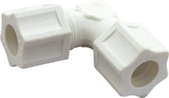 Made in USA - 1/2" Tube OD, Polypropylene Plastic Compression Tube Union Elbow - 215°F Max, Plastic Grip - Benchmark Tooling