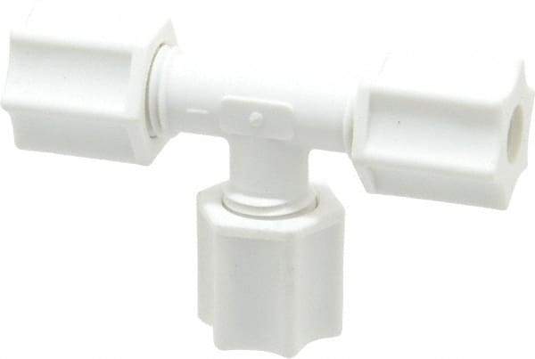 Made in USA - 1/4" Tube OD, Polypropylene Plastic Compression Tube Union Tee - 215°F Max, Plastic Grip - Benchmark Tooling