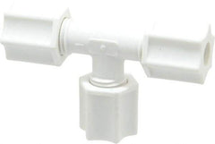 Made in USA - 1/4" Tube OD, Polypropylene Plastic Compression Tube Union Tee - 215°F Max, Plastic Grip - Benchmark Tooling
