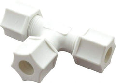 Made in USA - 3/8" Tube OD, Polypropylene Plastic Compression Tube Union Tee - 215°F Max, Plastic Grip - Benchmark Tooling