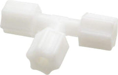 Made in USA - 1/4" Tube OD, Acetal/Celcon Plastic Compression Tube Union Tee - 220°F Max, Plastic Grip - Benchmark Tooling
