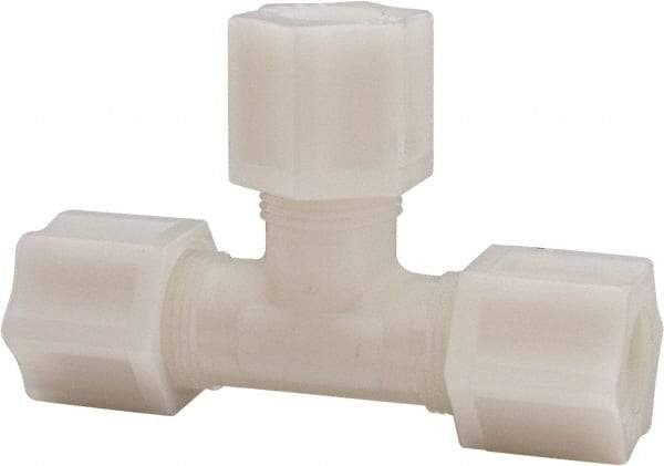 Made in USA - 1/2" Tube OD, Acetal/Celcon Plastic Compression Tube Union Tee - 220°F Max, Plastic Grip - Benchmark Tooling